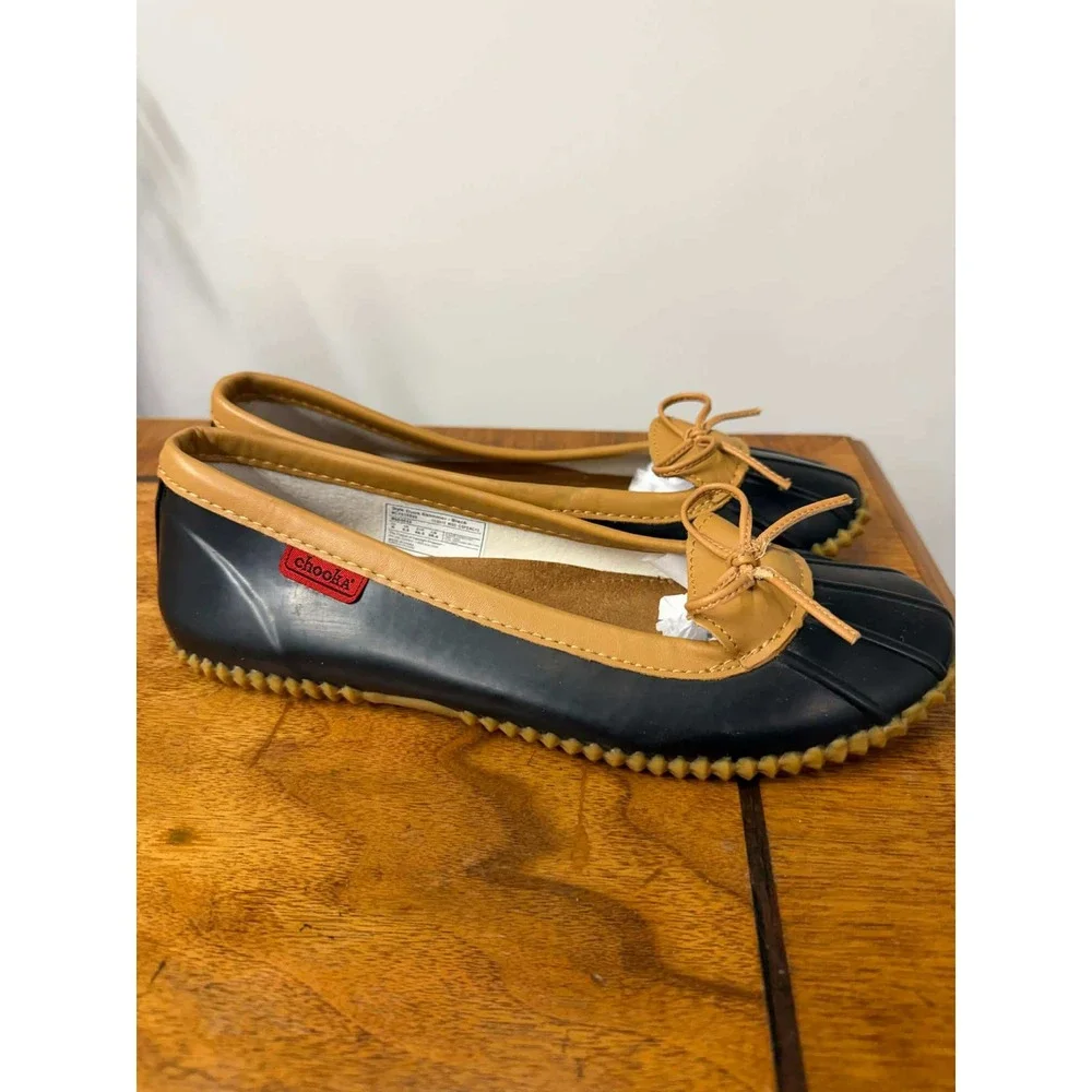 Chooka  Womens 9 Duck Skimmer Black Rubber Waterproof Ballet Flats‎ C1616999